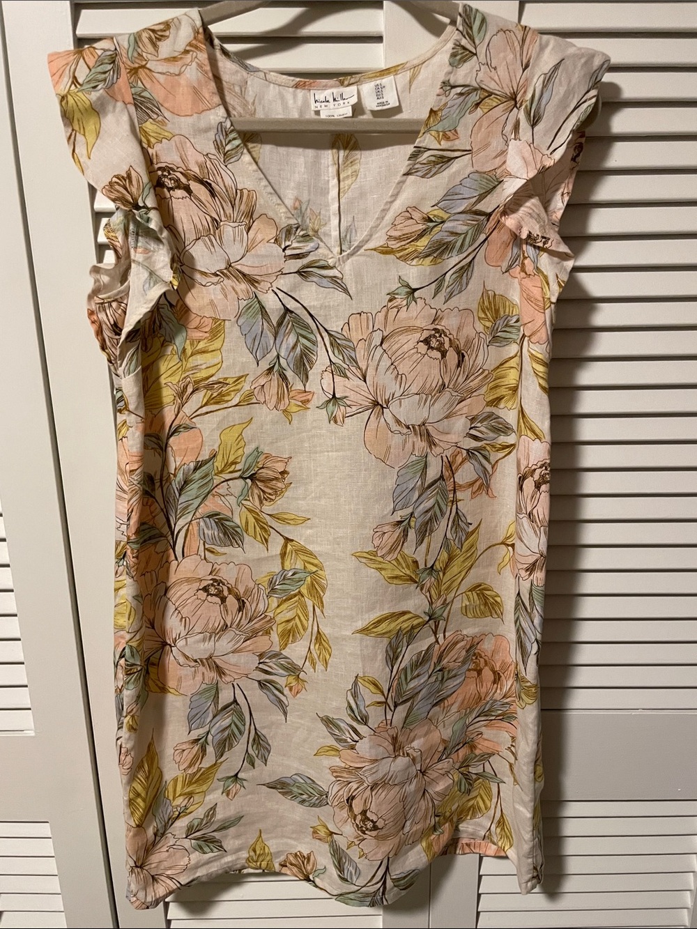 Nicole Miller Floral Linen-Feel V-Neck Dress - Soft Pastel Bloom